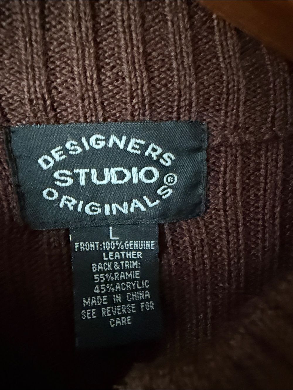 VTG Designer Studio Originals Brown Zip-Front Suede Patchwork Knit Vest Sz L - Picture 2 of 4